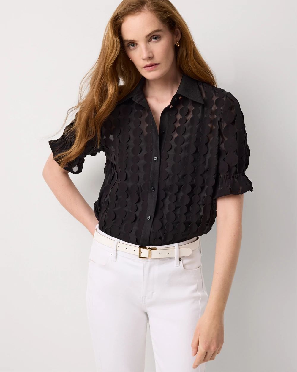 Laser Cut Dots Collared Shirt | White House Black Market